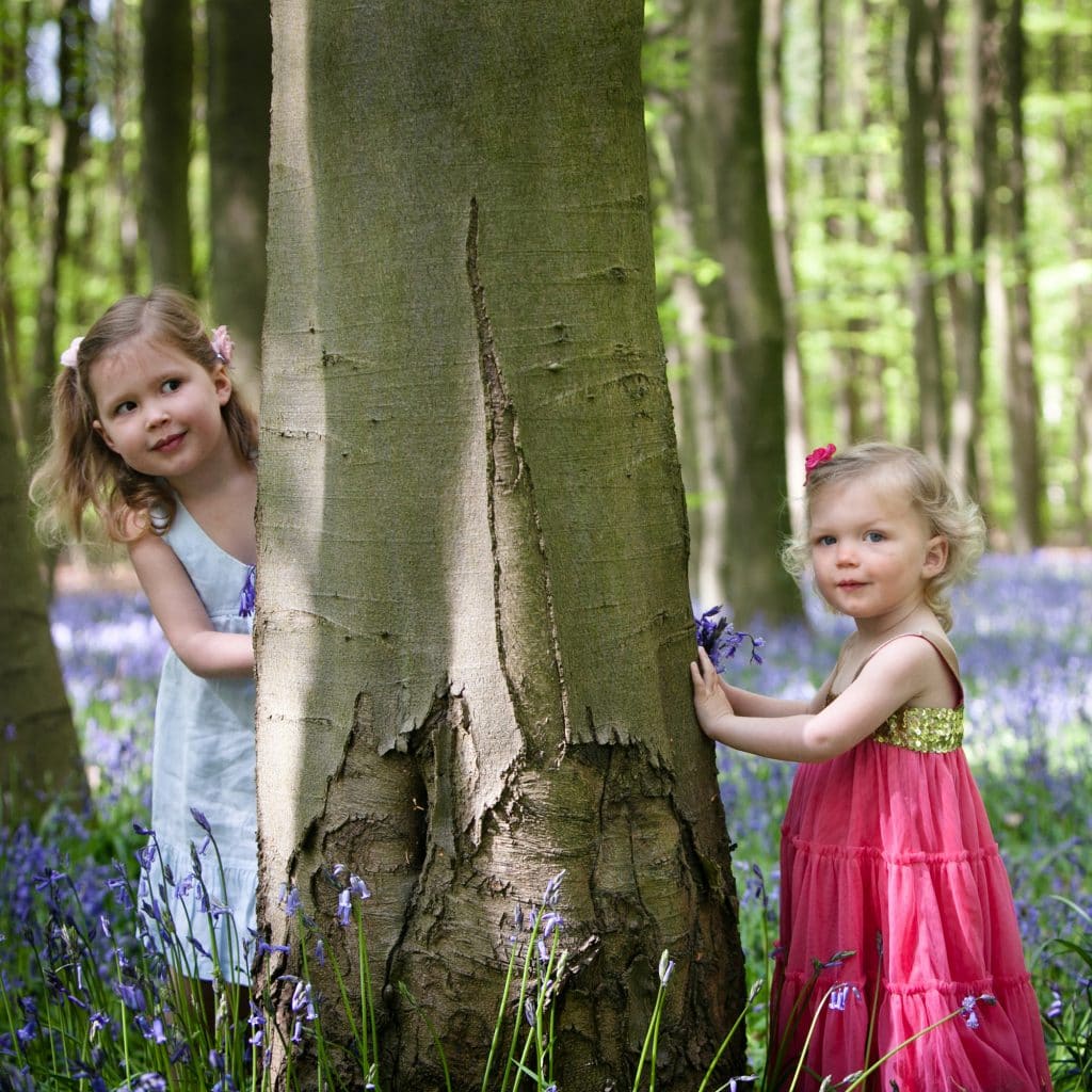 sisters in bluebell woods photoshoot